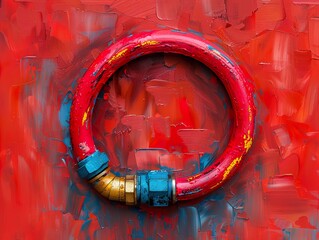 Sticker - Red Pipe Abstract Art: Industrial Design and Texture