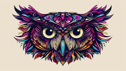 Poster - Owl head with bright tribal decorations.