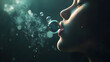 © Zape - A close-up of a person blowing bubbles, reflecting light in vibrant colors.