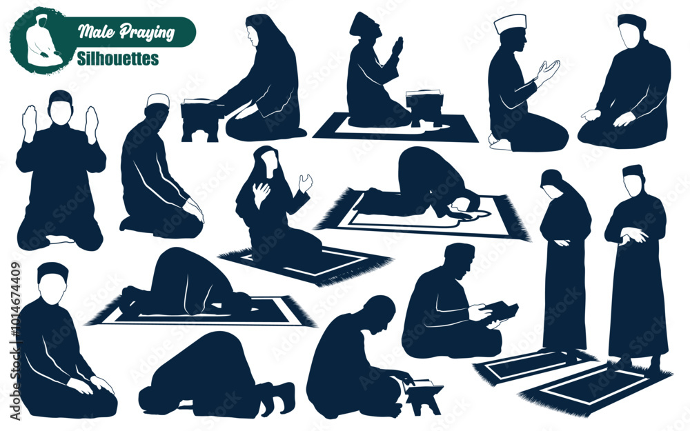 Muslim man praying silhouettes vector illustration Stock Vector | Adobe ...