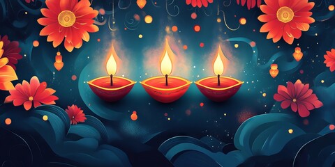 Traditional Diwali elements in a modern, festive poster design.