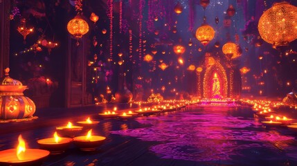 Poster - Dreamy Diwali decorations in a fantastical setting