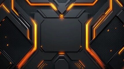 Abstract geometric pattern with glowing orange lines on a black background.