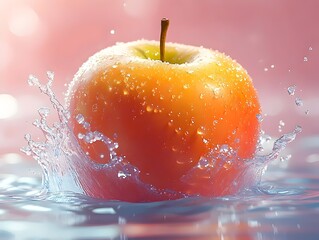 Canvas Print - A juicy red apple creates a beautiful splash as it lands in a pool of water.