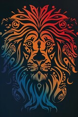 Wall Mural - Lion head silhouette featuring colorful tribal ornaments.