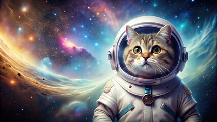 Wall Mural - Cute cat wearing a spacesuit floating in outer space, space, cat, astronaut, suit, helmet, floating, stars, planets, galaxy