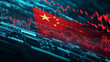© JMarques - A Chinese flag with a stock market chart, finance, economy and growth data.