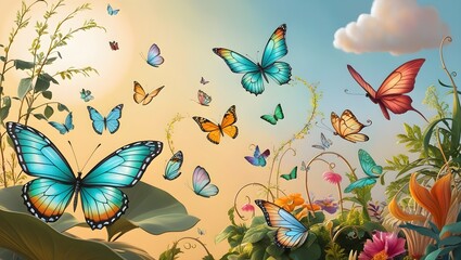 Wall Mural - butterfly on the flower