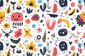 Sticker - Whimsical cartoon pattern with colorful hand-drawn elements.