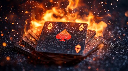 Playing cards in a blazing fire, Copy space,Space for text,Generative AI,燃え盛る炎に包まれているトランプ、コピースペース,テキスト用スペース,Generative AI,