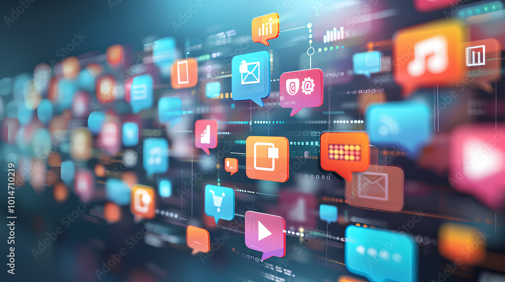 Business communication with floating speech bubbles and digital message ...