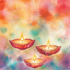 Diwali-themed watercolor background featuring delicate depictions of diyas and lights.