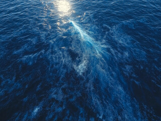 High-resolution sea surface with bubbles and waves, clear blue water under a bright sky for background