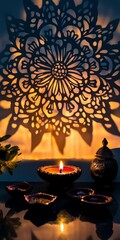 Sticker - Silhouetted Diwali decor with a bright glow