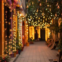 Canvas Print - Diwali decorations in back view with lights