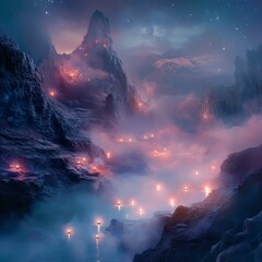 Poster - Diwali lights emerging from a dreamlike fog in a surreal landscape.