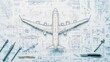 © jodoto - Top View of Airplane Blueprints, Engineering Drawing Concept for Aviation Design and Development