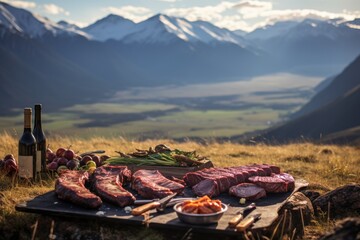 Scenic Barbecue Feast in Majestic Mountain Landscape