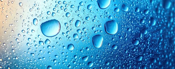 Water droplets on glass, blue background.
Wallpaper, banner, poster, background