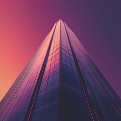 Wall Mural - Elegant and minimal design of a synthwave-inspired skyscraper, featuring sleek lines.