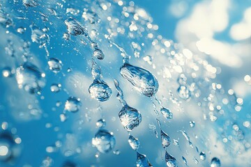 Water droplets on glass, blue background.
Wallpaper, banner, poster, background