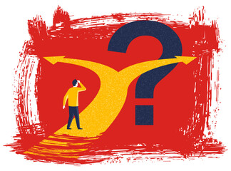Person thinking about two ways on grungy background