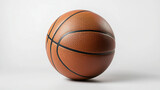 Na białym tle znajduje się pomarańczowa piłka do koszykówki, która emanuje sportowym charakterem. 