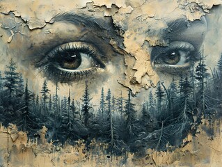 Canvas Print - Abstract Eyes in the Forest: A Surreal Painting