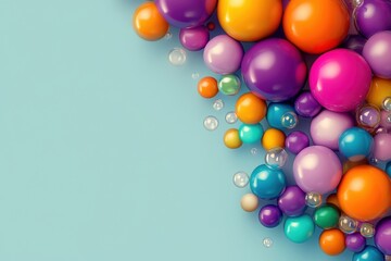 Colorful round balls of various sizes arranged creatively on a blue background.