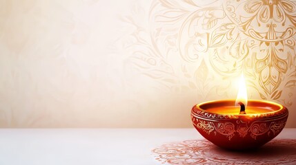 Sticker - Diwali background featuring a traditional lamp and elegant patterns on an isolated white canvas.