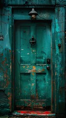 Wall Mural - weathered green door with chipped paint