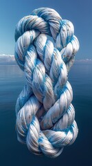 Wall Mural - Blue and White Rope Knot Against a Blue Sky and Ocean