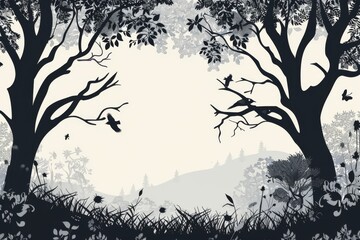 Poster - Hand-drawn silhouette cartoon background with whimsical elements.