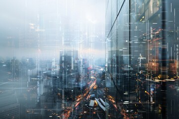 Wall Mural - Double exposure of data-driven marketing and cityscape.