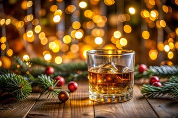 Wall Mural - Whiskey on table with christmas decorations and lights