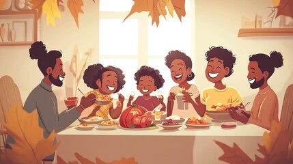 Sticker - African American family having dinner during thanksgiving day. Happy people celebrating holiday, eating and laughing together  