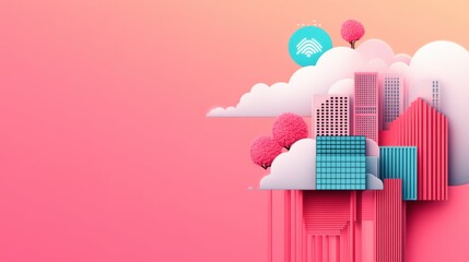 Wall Mural - an abstract illustration of an iot ecosystem, with interconnected devices and data flows representin