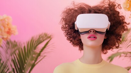 Canvas Print - A person wearing VR goggles, experiencing an immersive virtual world.