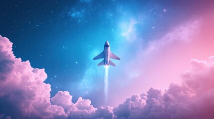 Wall Mural - a spaceship soaring through a star field, demonstrating the power and wonder of space travel.