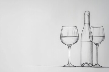 Poster - A pair of wine glasses and a wine bottle on a table