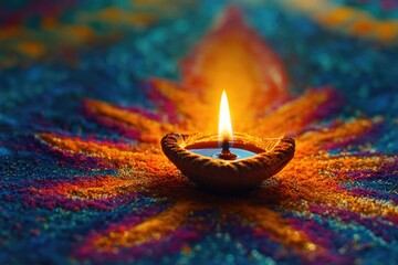 Canvas Print - A lit candle placed on a vibrant cloth, perfect for decorative purposes or as a warm accent