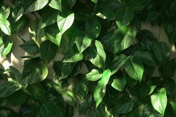 Wall Mural - A close-up shot of a wall covered in lush green leaves, great for use as a background or to represent nature and growth