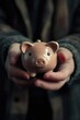 © Fotograf - A person holds a piggy bank in their hand, representing saving money or financial management