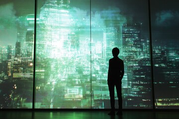 Canvas Print - A person standing in front of a large window