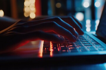 Poster - A close-up shot of someone working on their laptop, great for illustrating a person focused on their digital work