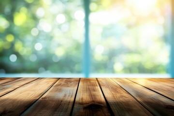 Poster - A close-up of a wooden table with a blurred background