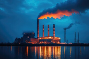 Canvas Print - A factory emitting smoke from its stacks, industrial setting