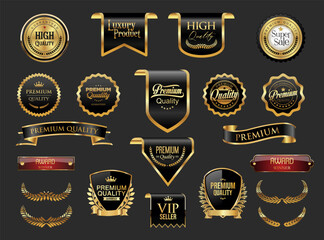 Canvas Print - Gold and black luxury labels and badges premium quality certificate ribbons illustration 