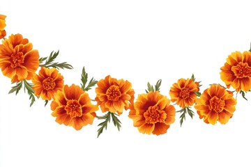 Poster - A beautiful border of orange flowers on a white background, great for decorating and design