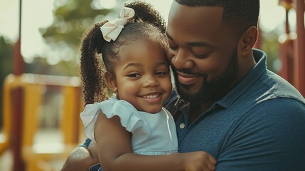 Poster - A father holds a young girl close, a tender moment of affection and love